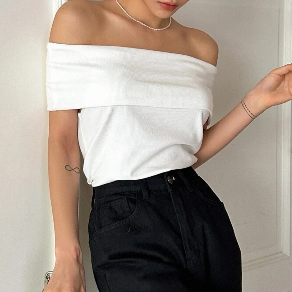 Off Shoulder White Top Old Money style